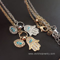 Long Chain Rhinestone Evil Eye Fatima's Hand Pendant Necklace